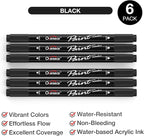 Overseas 6 Black Acrylic Paint Markers, Dual Tip Paint Pens Acrylic Marker | - Image 2