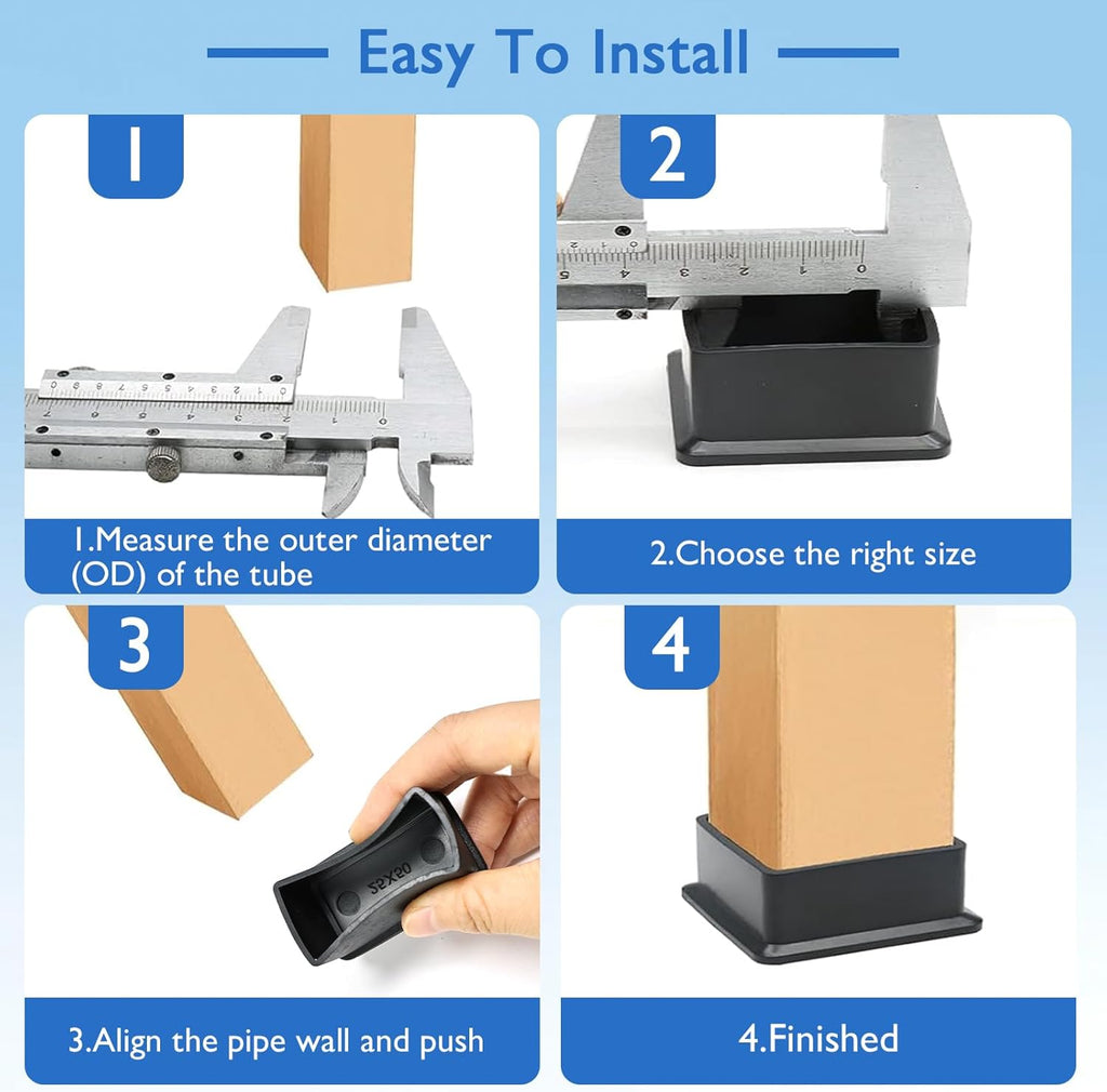 4 Pcs 1" x 2" Rectangular Rubber Chair Leg Caps, PVC Table Leg Covers, Flexible & Anti-Slip Furniture Leg End Caps, Chair Leg Floor Protectors for Bar Stool Leg Patio Indoor, Black