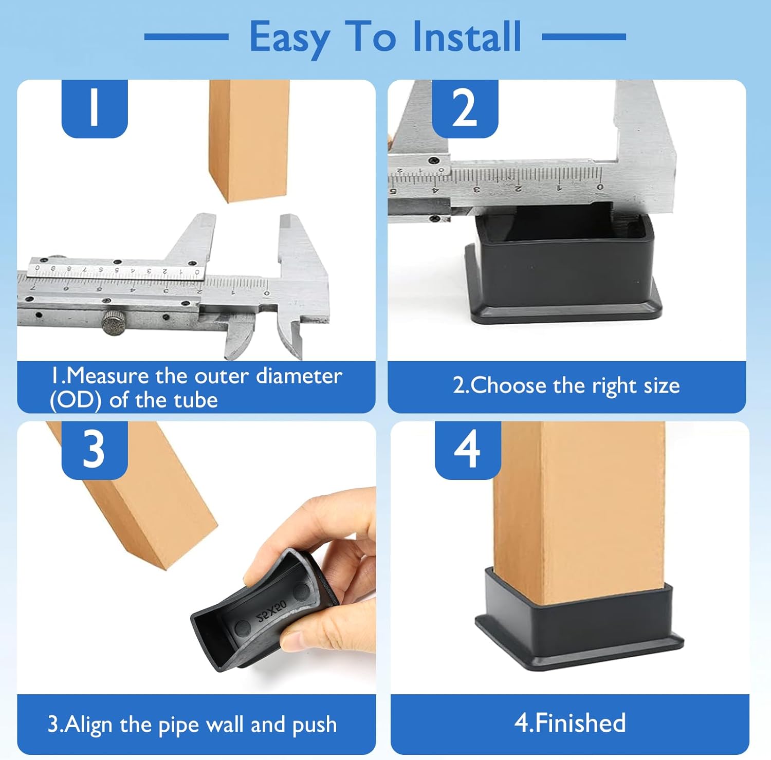 4 Pcs 1" x 1-1/2" Rectangular Rubber Chair Leg Caps, PVC Table Leg Covers, Flexible & Anti-Slip Furniture Leg End Caps, Chair Leg Floor Protectors for Bar Stool Leg Patio Indoor, Black