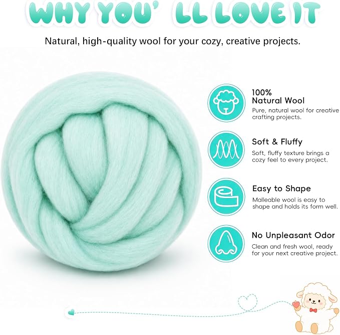 3.53oz Wool Roving: Needle Felting Wool White Roving Wool Felting Supplies Pure - Image 2