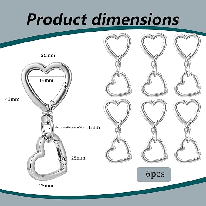 12 Pcs Heart Swivel Spring Clasps，Metal Spring Key Chain Hook Clasps，Clip - Image 3