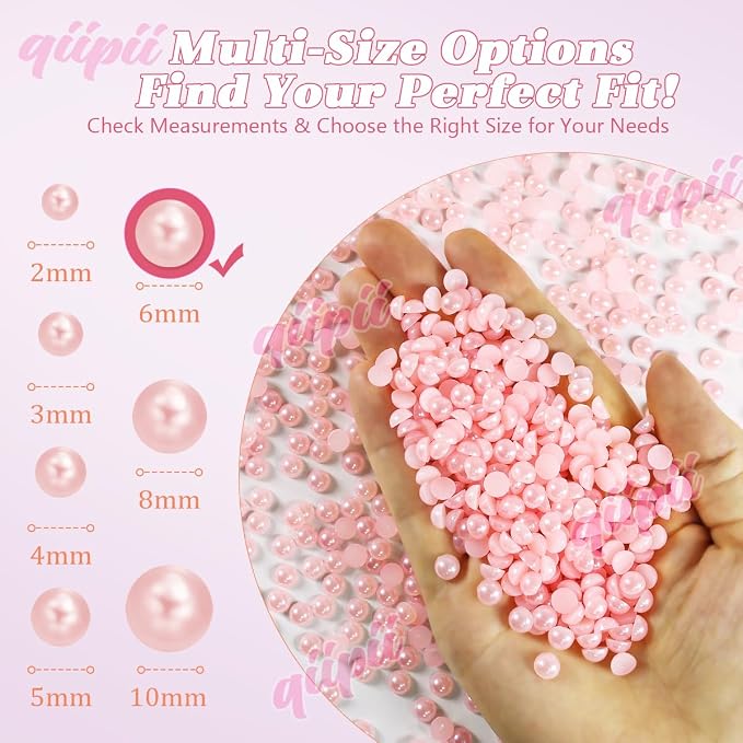 qiipii 900PCS 6mm Light Pink Round Half Round Pearls - Image 3
