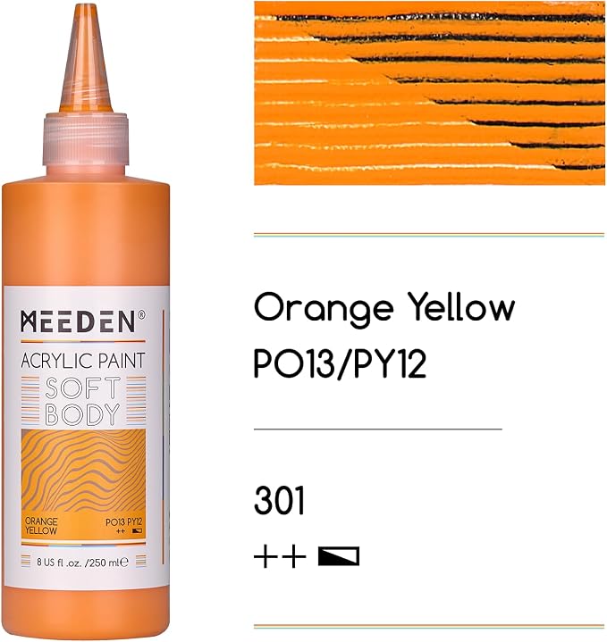 MEEDEN Orange Yellow Acrylic Paint: Matte Finish 250ml/8.45oz Soft Body Bulk - Image 2