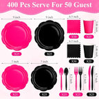 Pickmesh 400 Pcs Hot Pink and Black Birthday Party Supplies Include Hot Pink - Image 3