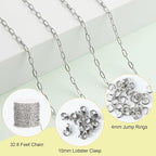 SMYHTGLIF 32.8 Feet Silver Cable Paperclip Jewelry Making Chains Stainless - Image 2