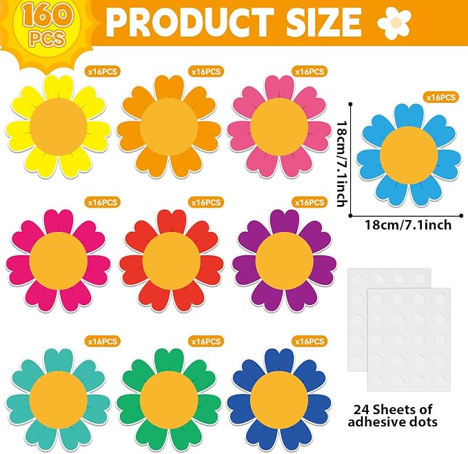 160Pcs Colorful Flower Cutouts Back to School Bulletin Board Decoration Set - Image 2