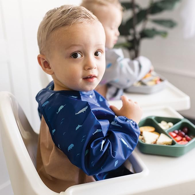 Tiny Twinkle Long Sleeve Bib for Babies & Toddlers – Waterproof Smock Bib for Eating – Machine Washable & Mess-Proof, Baby Feeding Essential & Shower Must-Have(Ocean Life, 2-4Y)