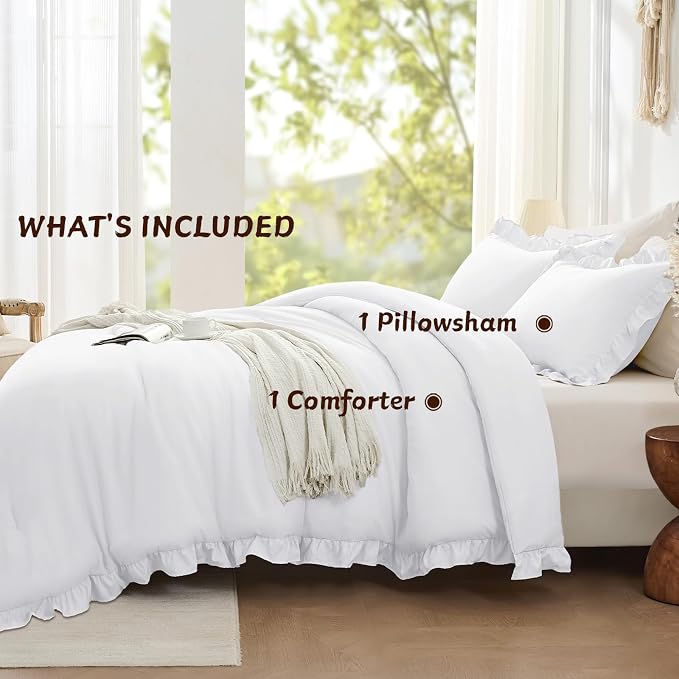 FUANNA Twin Comforter Set White, 2 Pieces Ruffle Twin Bed Set, Fluffy Twin - Image 7
