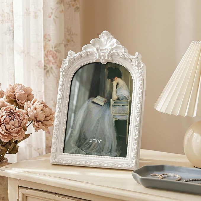 Cuspin 4x6 White Arched Picture Frame, Vintage Ornate Resin Photo Frame - Image 7