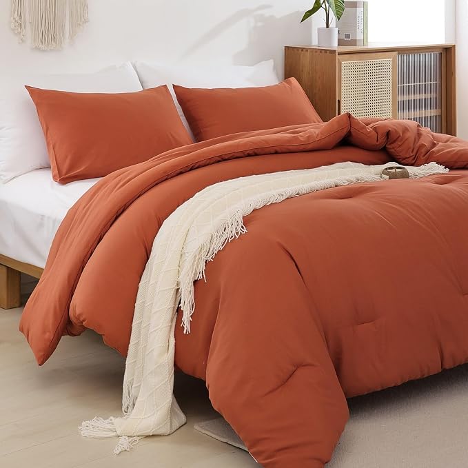 ROSGONIA King Size Comforter Set Burnt Orange - Image 2
