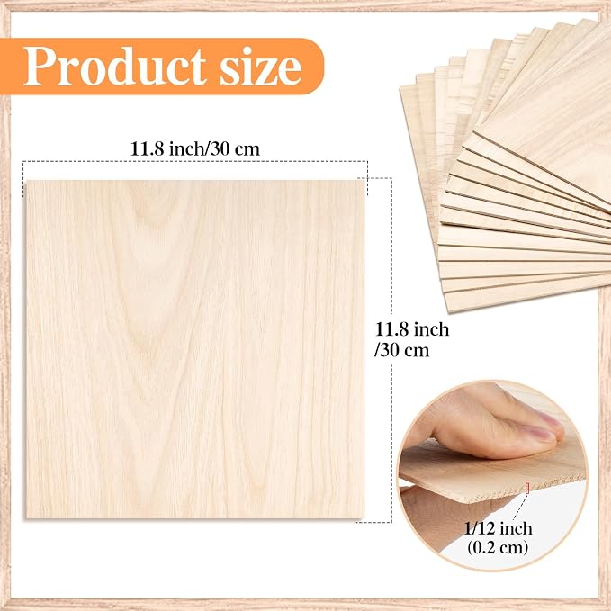 Balsa Wood Sheet, 32 Pack Plywood Board, Basswood Sheets 12X12X1/12 Inch - Image 2
