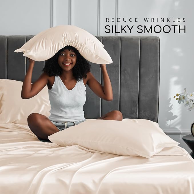 MR&HM Satin Bed Sheets, California King Size Sheets Set - Image 3