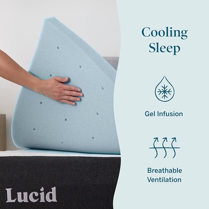 Lucid 2 Inch Memory Foam Mattress Topper, Twin Size – Cooling Gel Bed Topper – - Image 2