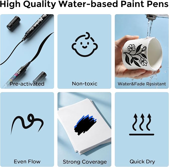 Betem Dual Tip Acrylic Paint Pens, 2 Black Paint Markers - Image 3
