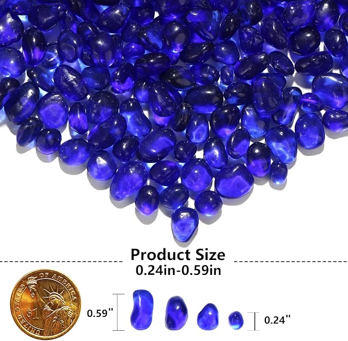 QYGL 0.55LB Cobalt Blue Clear Glass Pebbles, Tumbled Sea Glass Stones - Image 3