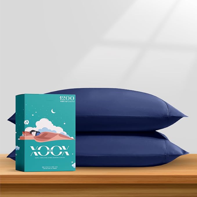 XOOX Linen 100% Egyptian Cotton King Pillow Cases Set of 2 by XOOXLinen