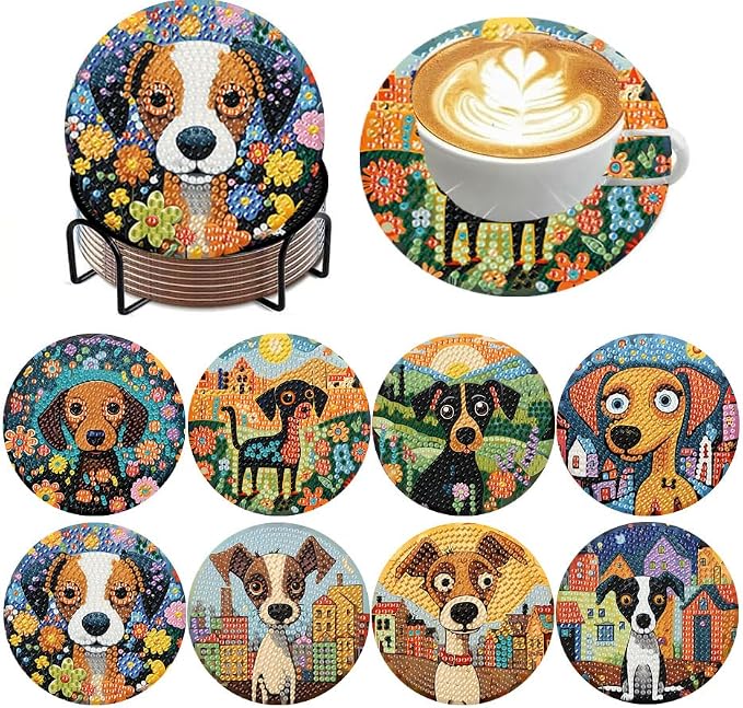 ijbnhd 8 PCS Dog Diamond Art Coasters Diamond Painting Coasters | Diamond by ijbnhd