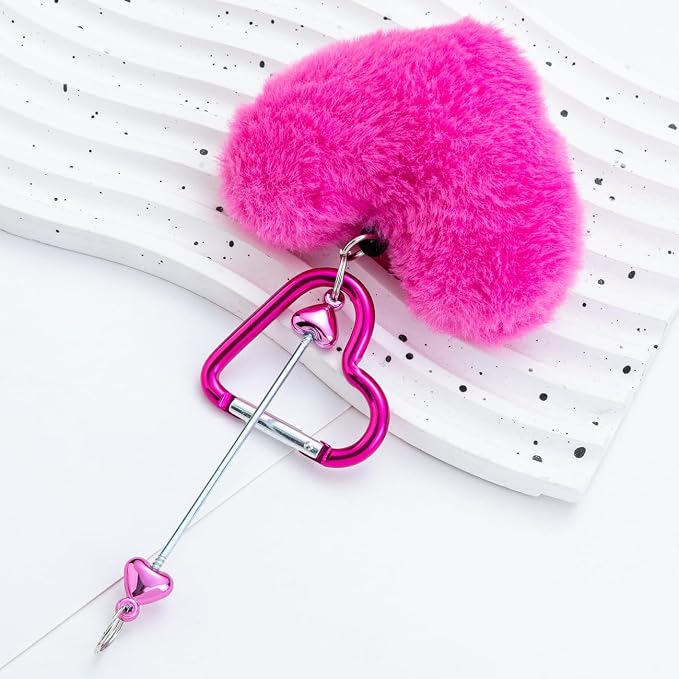 Beadable Heart Pom Pom Keychain Blank Bar - Image 4