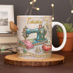 Personalized Sewing Mug with Name, Vintage Sewing Machine Coffee Cup, - Image 2