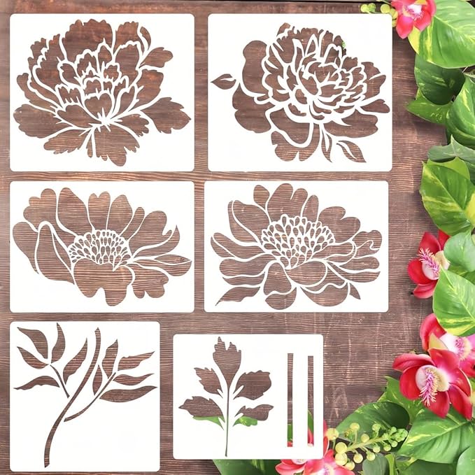 6 Pcs Large Flower Stencils for Painting, 14 X 12 Inch Flower Stencils for by FRAGRANTGARDEN