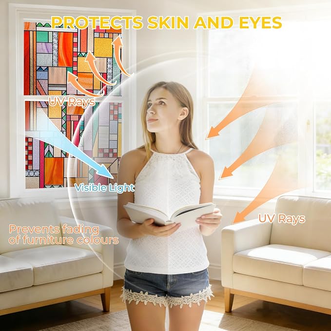 OHTMERU 3D Stained Glass Window Privacy Film, Heat Control UV Blocking Static - Image 4