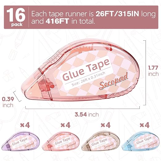 Secopad Scrapbook Tape, 16 Pack Double Sided Tape Roller - Image 2