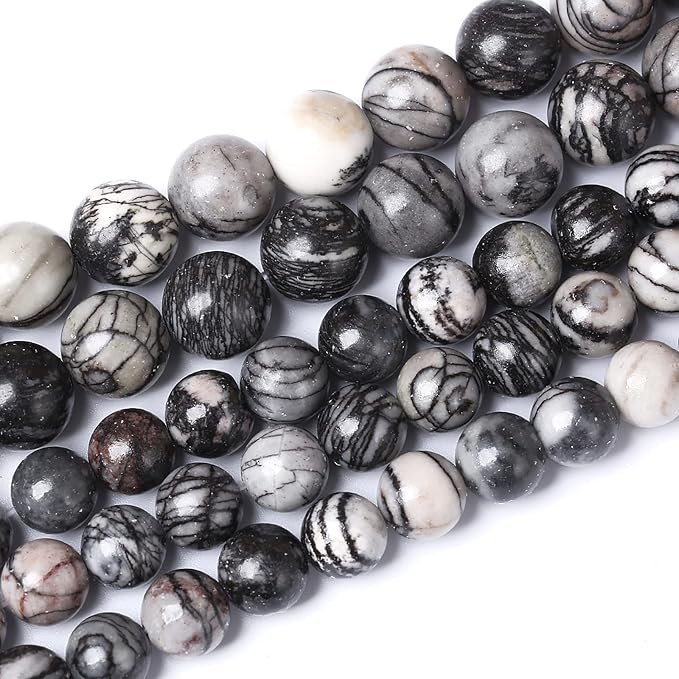 45pcs 8mm Natural Stone Beads Spider Web Stone Round Loose Spacer Energy Stone by NaturalStoneBeads