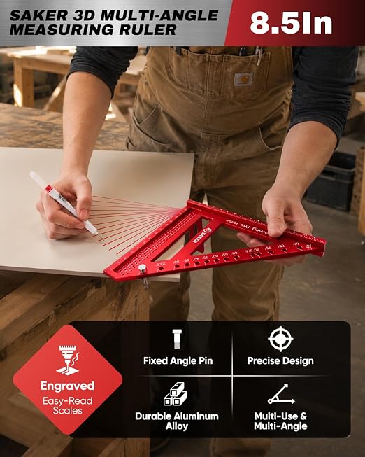 Saker 8.5Inch 3D Multi-Angle Measuring Square Ruler, Aluminum Alloy Carpenter - Image 5