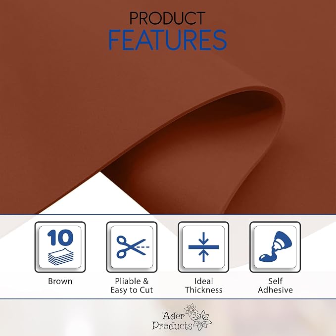 Adhesive Brown EVA Foam Sheets for Crafts, 2mm Thickness – Sticky Back Foam - Image 3
