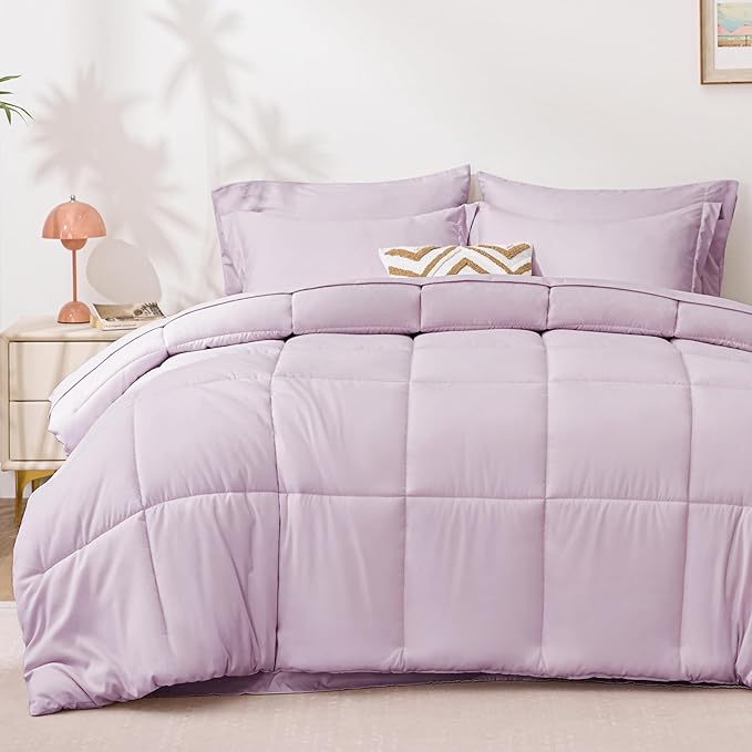 Love's cabin Queen Comforter Set Light Purple, 7 Pieces Queen Bed in a Bag by Lovescabin