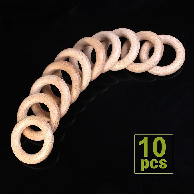 FoDau770 10pcs Natural Beech Wooden Rings, Unfinished Solid Wood Rings Heavy - Image 3