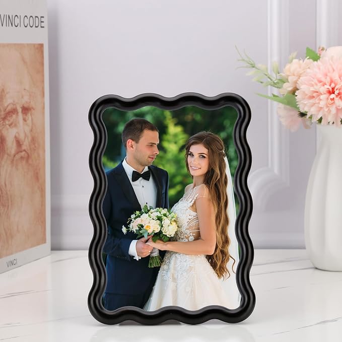 4x6'' Black Heavy Duty Photo Frame, Unique Wave Design High-End Zinc Alloy - Image 2