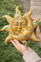 George S. Chen Imports Hand Painted Polyresin Mosaic Sun and Moon Face Wall - Image 2