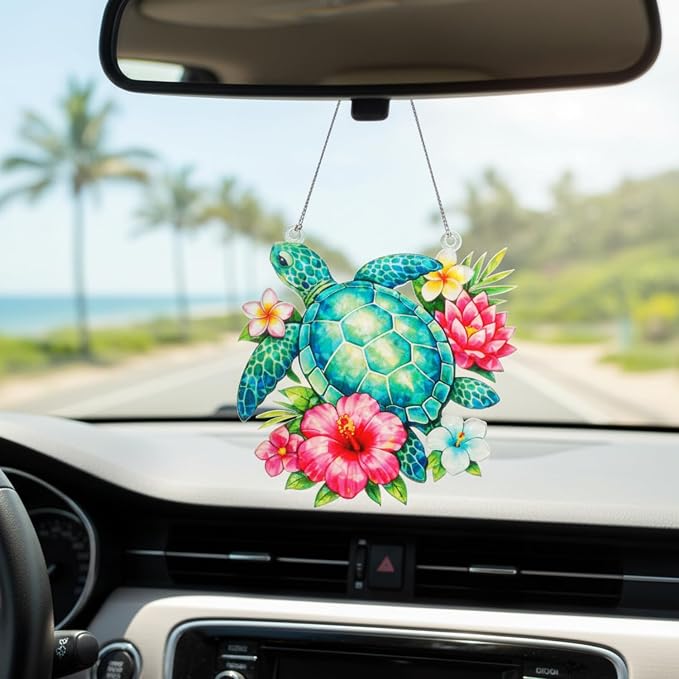 Sea Turtle Gifts for Women, Acrylic Faux Stained Glass Ornament, Floral Turtle - Image 7