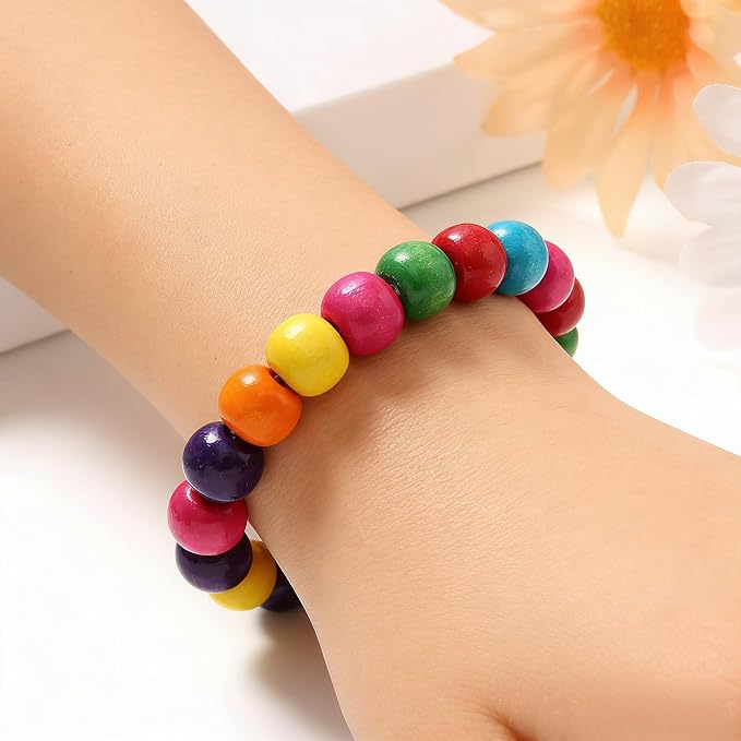 600Pcs Colorful Wooden Beads Large Hole Round Paint Beads Bulk Natural Wood Bead - Image 7