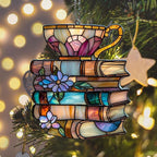 Floral Books and Tea Acrylic Suncatcher Stained Glass Effect Window Car Hanging - Image 6