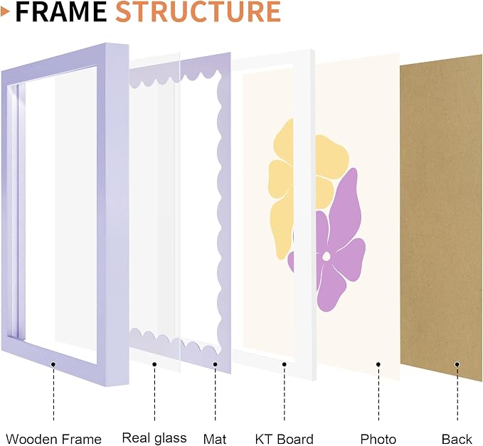 8x10 Picture Frame with Real Glass, Wooden cute 8 x 10 Photo Frame with Wavy Mat - Image 5