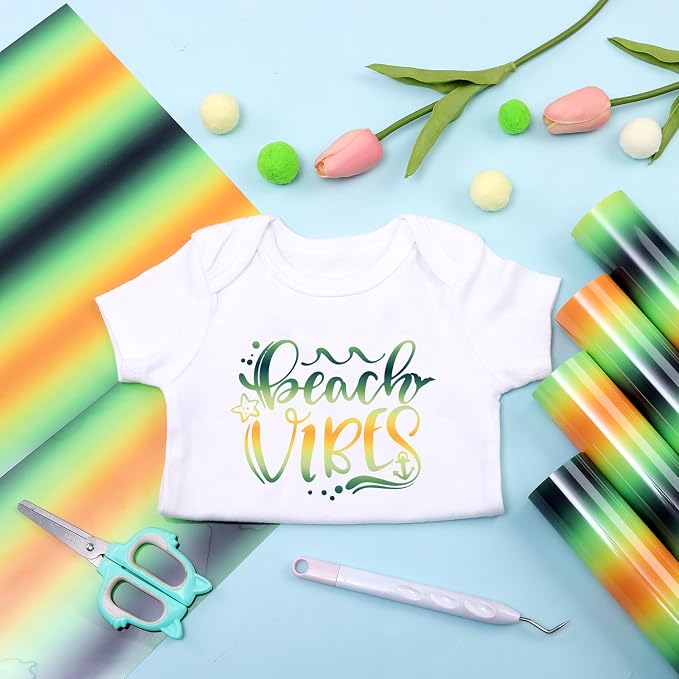 Tintnut Green Yellow Gradient Heat Transfer Vinyl, Ombre pattern, PU HTV Sheets - Image 4