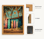 Framed Vintage Surfboard Canvas Wall Art, Tropical Palm Trees Painting Picture - Image 4