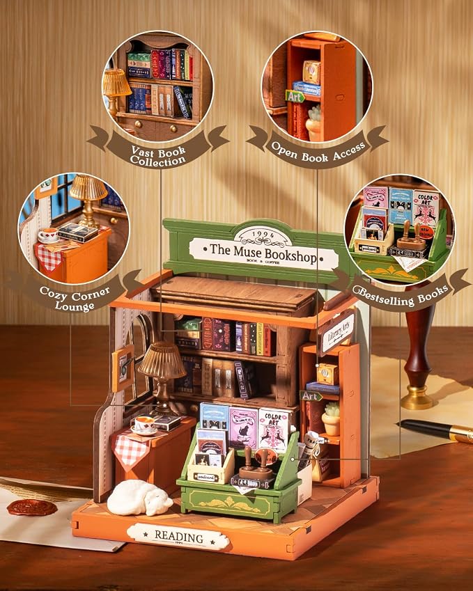 Rolife DIY Mini Building House Miniature Kit-The Muse Bookshop, Miniature - Image 3