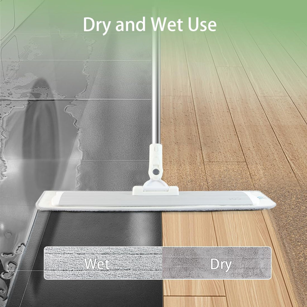CQT Commercial Flat Microfiber Floor Mop Cleaning System 18" Inch Wet Dry and Dust Hardwood with 4 Washable Pads Cleaner for Laminate Tile Stainless Steel Handle and Extension (PT12-WET)