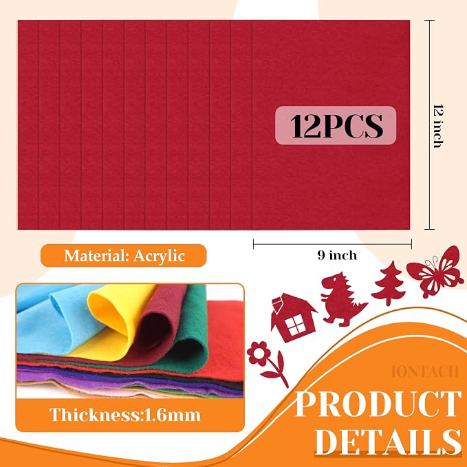 IONTACH 9" X 12" Felt Fabric Sheets 1.6mm Thick | Soft Felt - Image 3