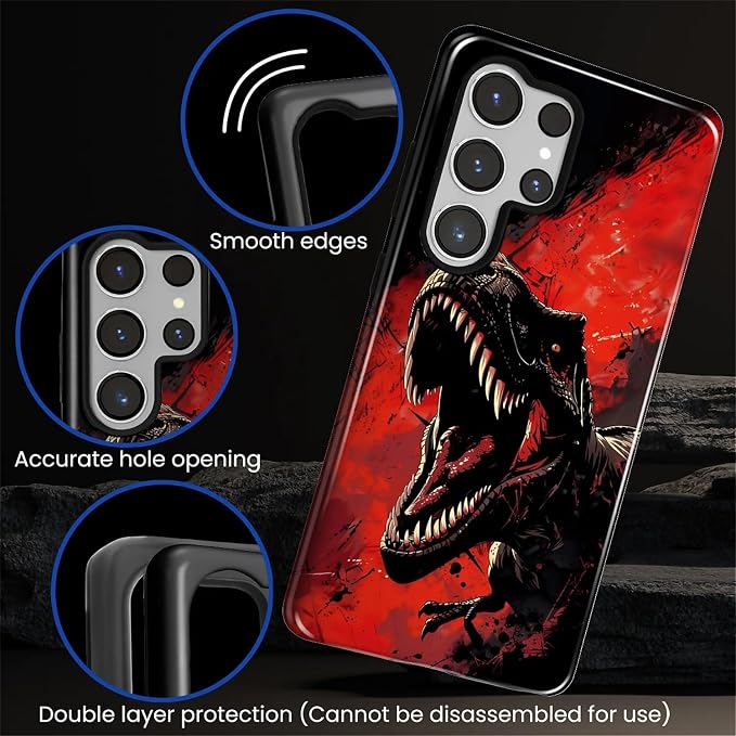for Samsung Galaxy S25 Ultra Case, Cool Dinosaur Red Black Pattern Glossy 2 in - Image 5