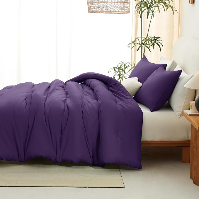 CozyLux Twin Comforter Set Purple, 2 Pieces Twin Extra Long Solid Breathable - Image 6