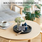 Hanobe Wooden Tray for Coffee Table: Candle Holder Plate Black Round Decorative - Image 3