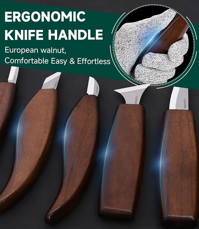 Wood Carving Kit, Deluxe Whittling Kit, 9 Wood Carving Knives 5 Chisels 4 Blocks - Image 3