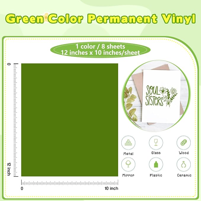 Tintnut Green Permanent Vinyl 8 Sheets 12x10in Emerald Green Adhesive Vinyl | - Image 2