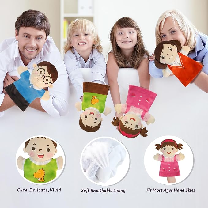 6 Pcs Family Hand Puppets for Kids 9.8 Inch Family Members Puppet Set Mom - Image 3
