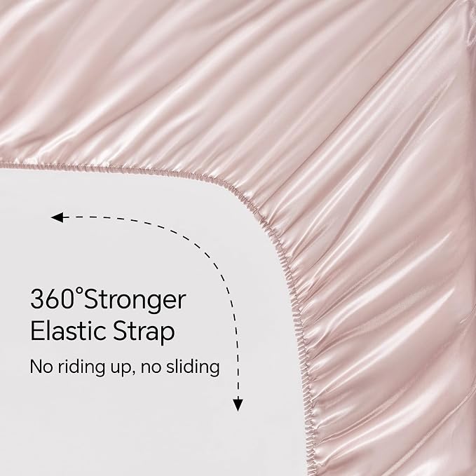 BEDELITE Satin Sheets Full Size Bed Set, Luxury Soft Pink Silky Sheets - Image 5