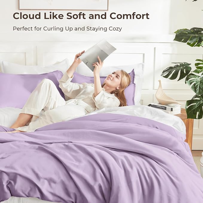 Litanika Lavender Purple Comforter Full Size, 3 Pieces Lightweight Solid - Image 2